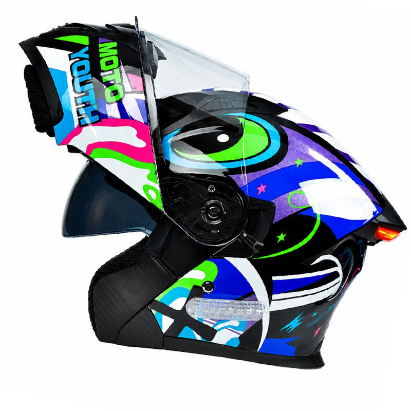 Cyberpunk Neon-Patterned Modular Motorcycle Helmet-I85