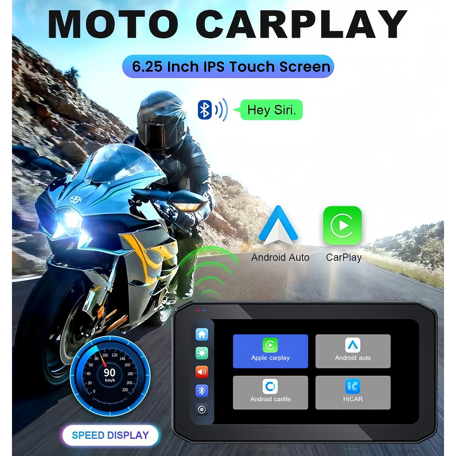 6.25 inch Motorcycle Carplay IP65 Waterproof Dual Bluetooth WiFi Wireless Android-Auto-P05