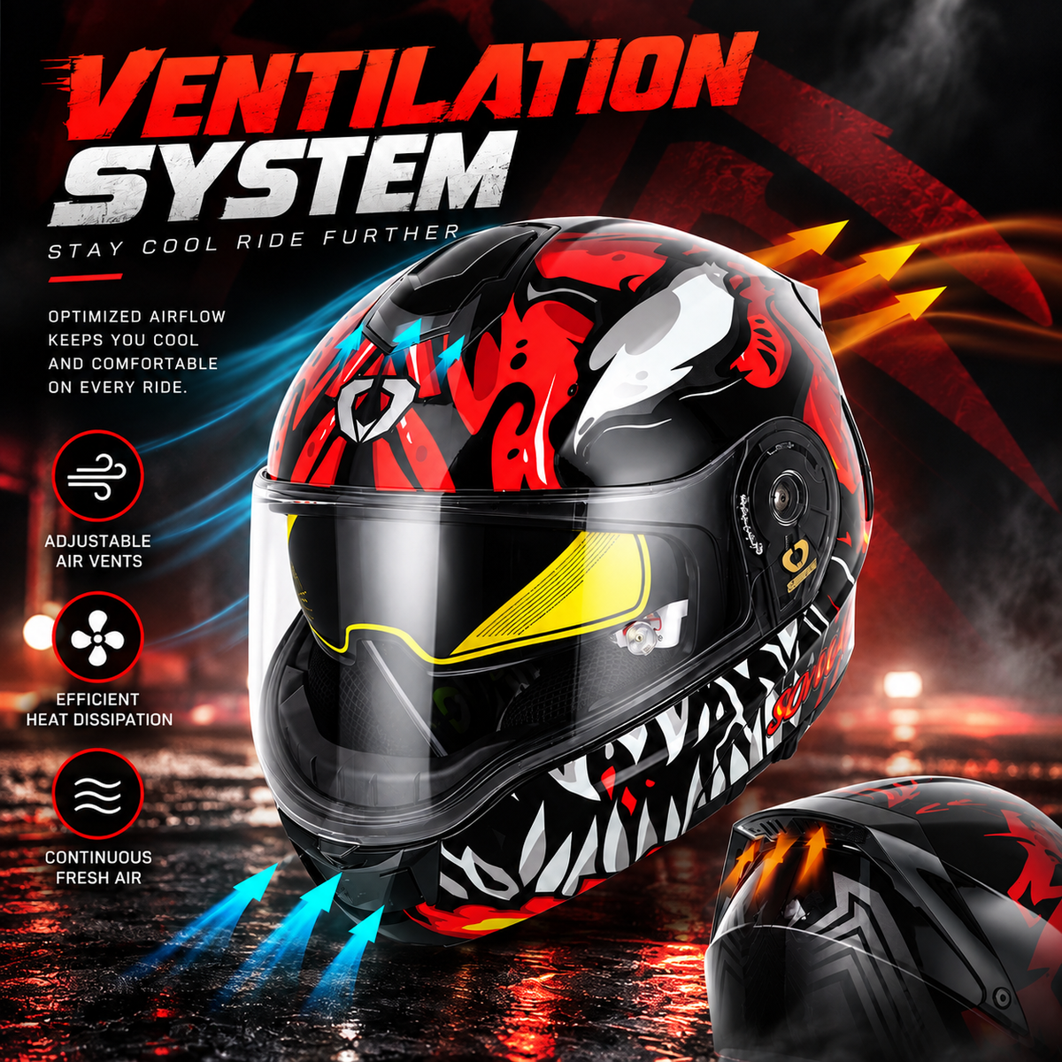Big-Size Racing-Grade Modular Flip-Up Motorcycle Helmet with Dual-Visor Design - I288