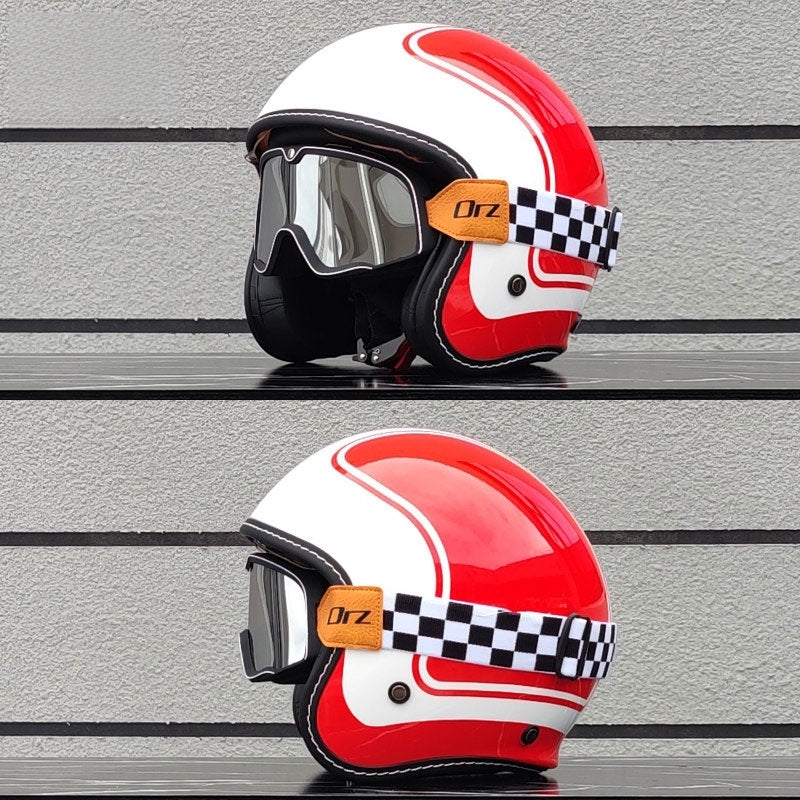 KTVMOTO Retro-style open-face motorcycle helmet with built-in visor-I22