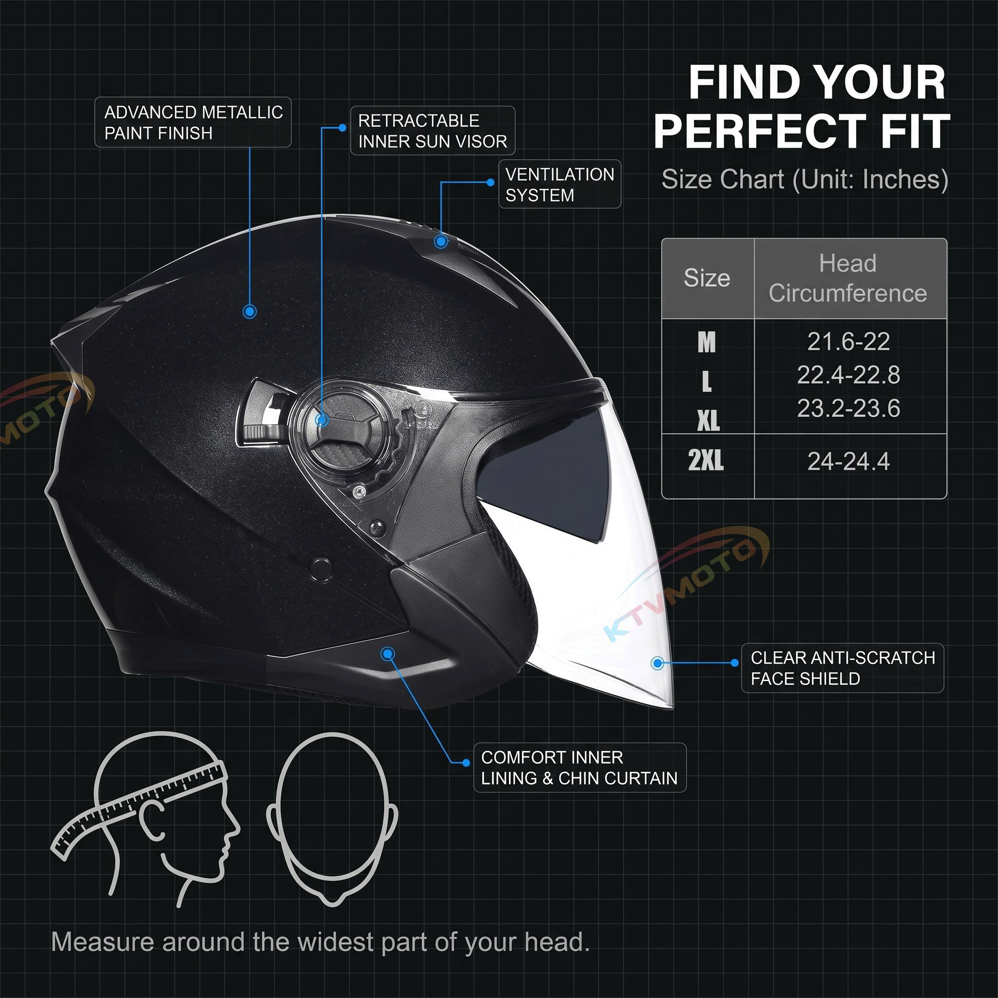 DOT certified dual-lens retro open-face motorcycle helmet-I55