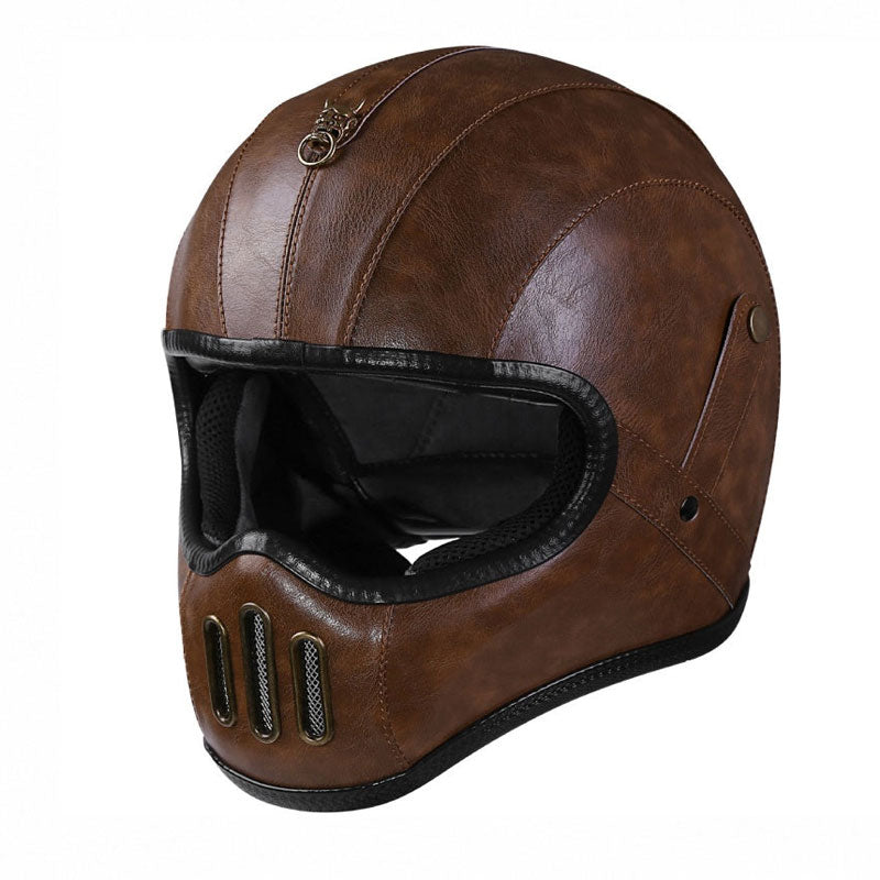 KTVMOTO Retro Full Face Motorcycle Helmet with Vintage Leather Style-I230