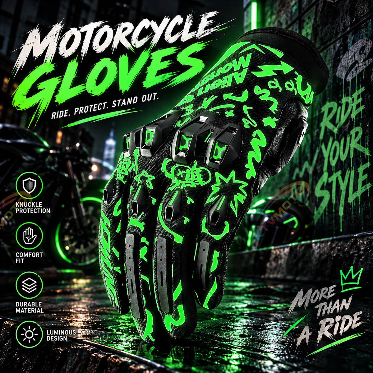 KTVMOTO CE certified luminous leather gloves-G20