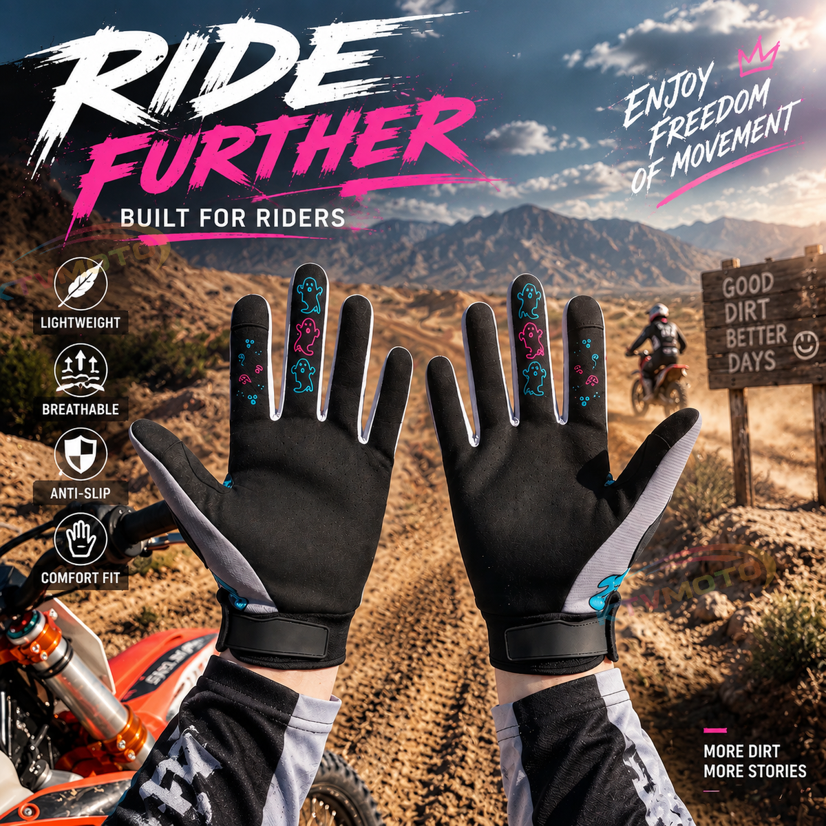 KTVMOTO Ghost Graffiti Motorcycle Gloves Full Finger Touchscreen Outdoor - G100