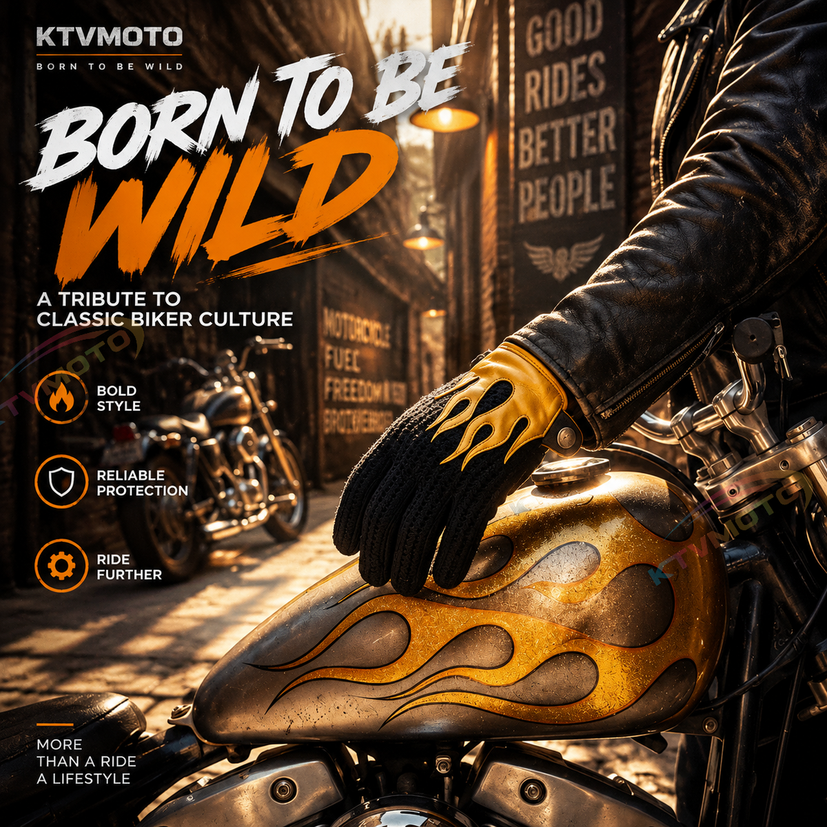 KTVMOTO Retro Flame Motorcycle Touchscreen Gloves-G68