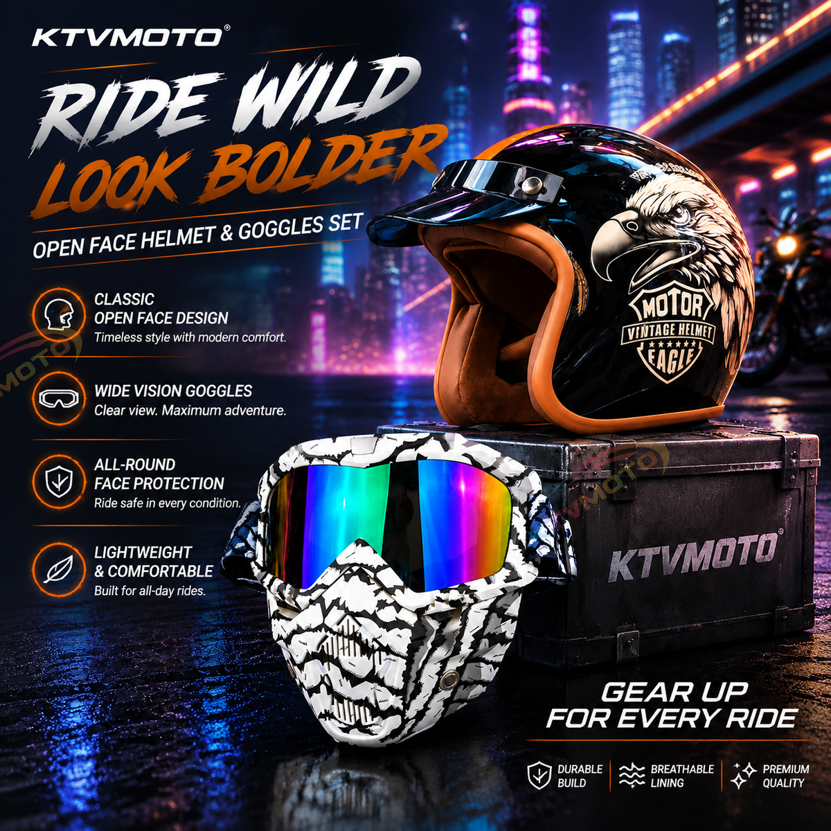 KTVMOTO Motorcycle Riding Goggles and Protective Face Mask-H02