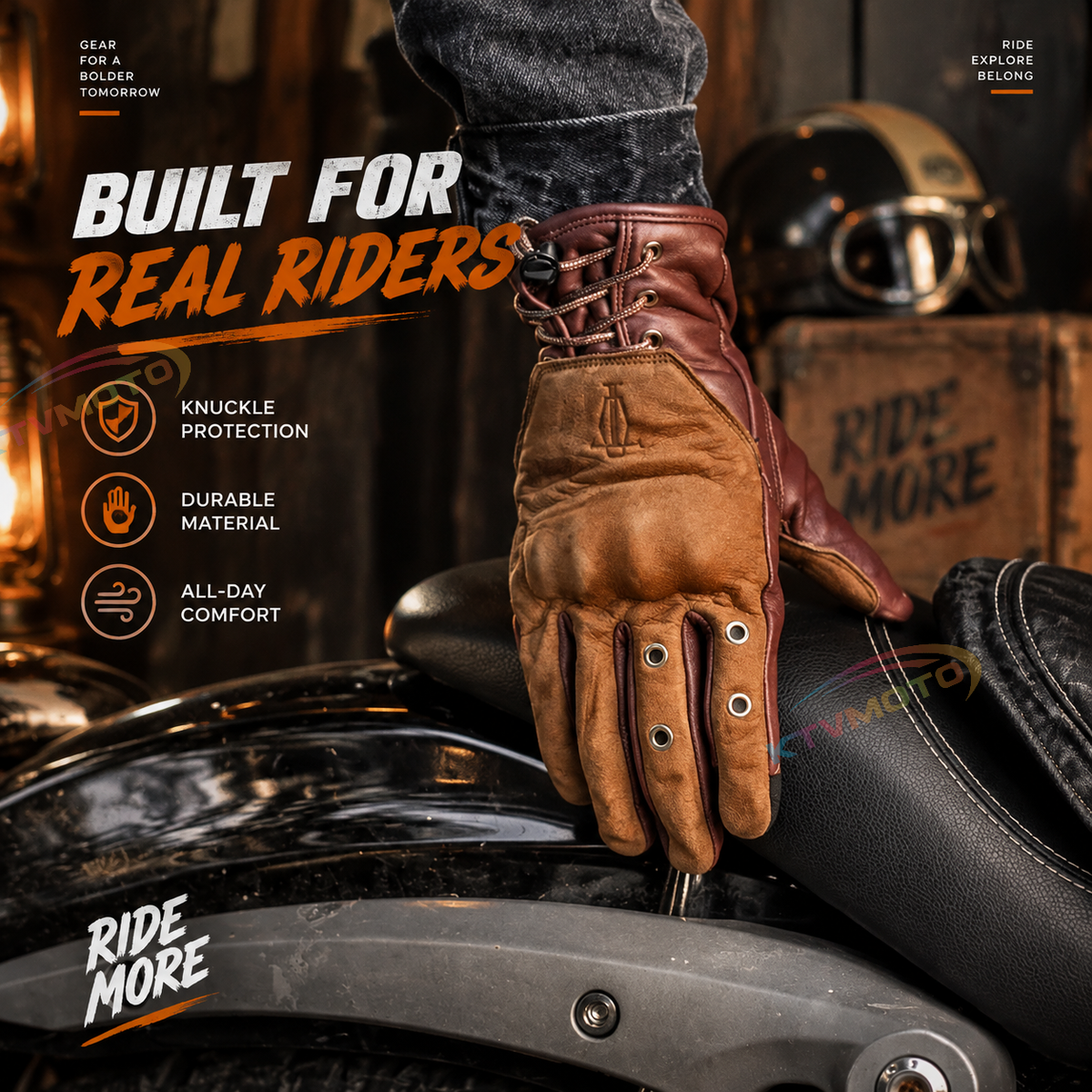 KTVMOTO Retro cowhide windproof motorcycle gloves-G36