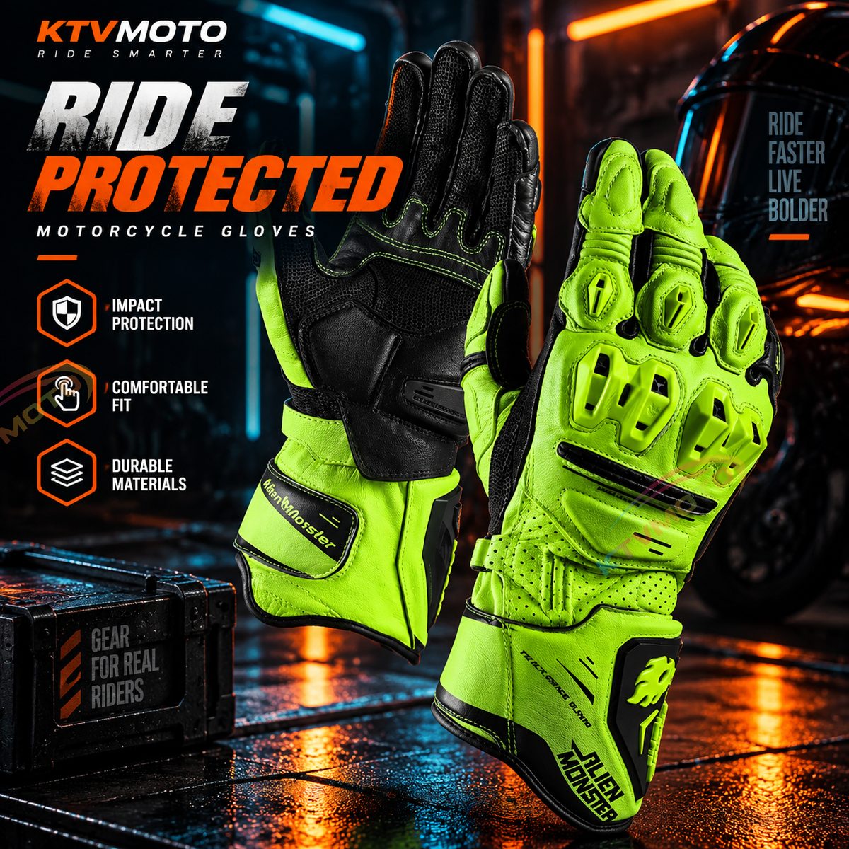 KTVMOTO CE2 Certified Carbon Fiber & Genuine Leather Track Cycling Gloves- G21