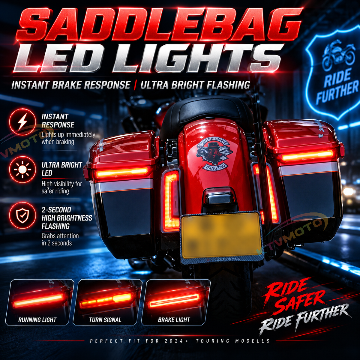 KTVMOTO Harley 121CVOST Saddlebag Sequential Light (Fits 2024+ Models) Brake Light-ML01