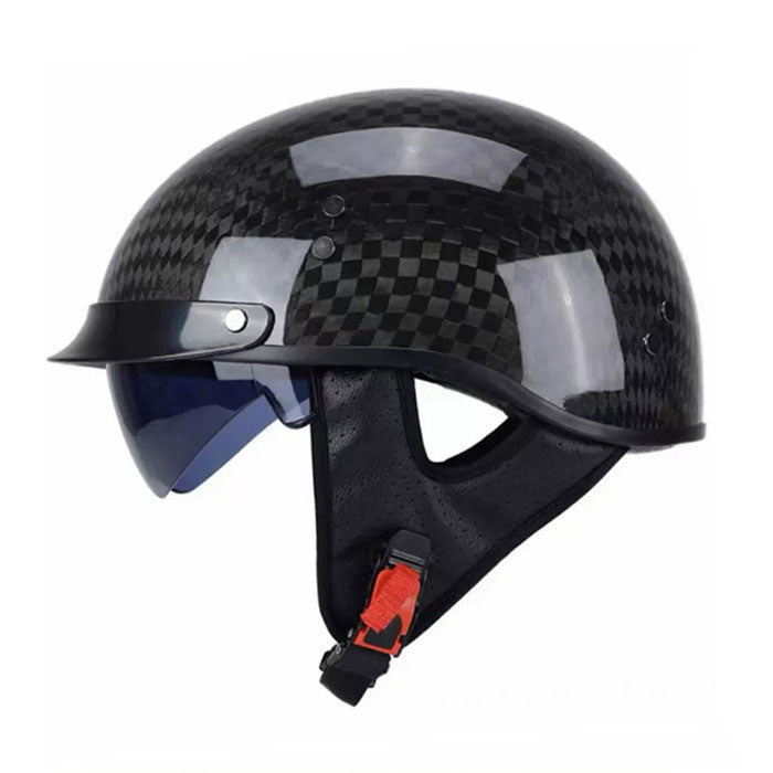 KTVMOTO Half-helmet with retro carbon fiber texture and retractable sun visor-I136