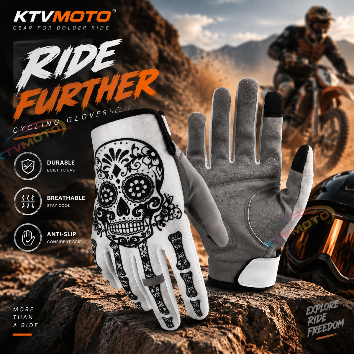 KTVMOTO Skull Pattern Motorcycle MTB Off-Road Cycling Gloves - G101