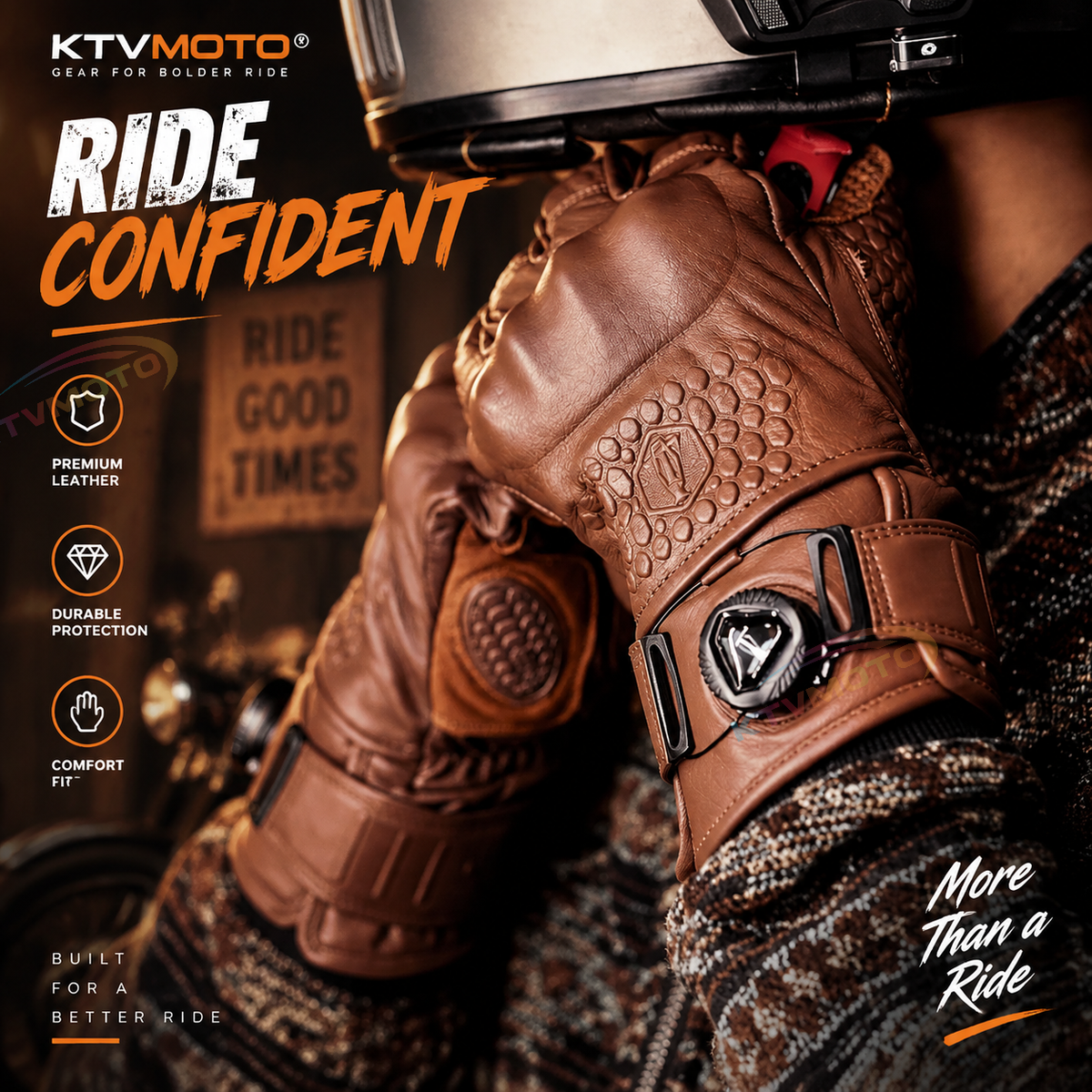 KTVMOTO Autumn/Winter Warm Retro Cowhide Motorcycle Gloves-G48
