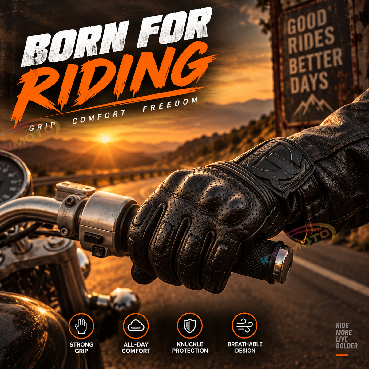 KTVMOTO Genuine leather retro motorcycle riding gloves-G89