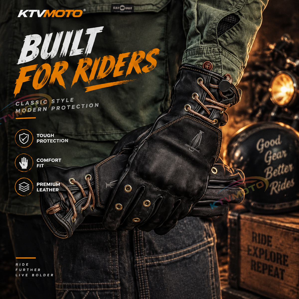 KTVMOTO Retro cowhide windproof motorcycle gloves-G36