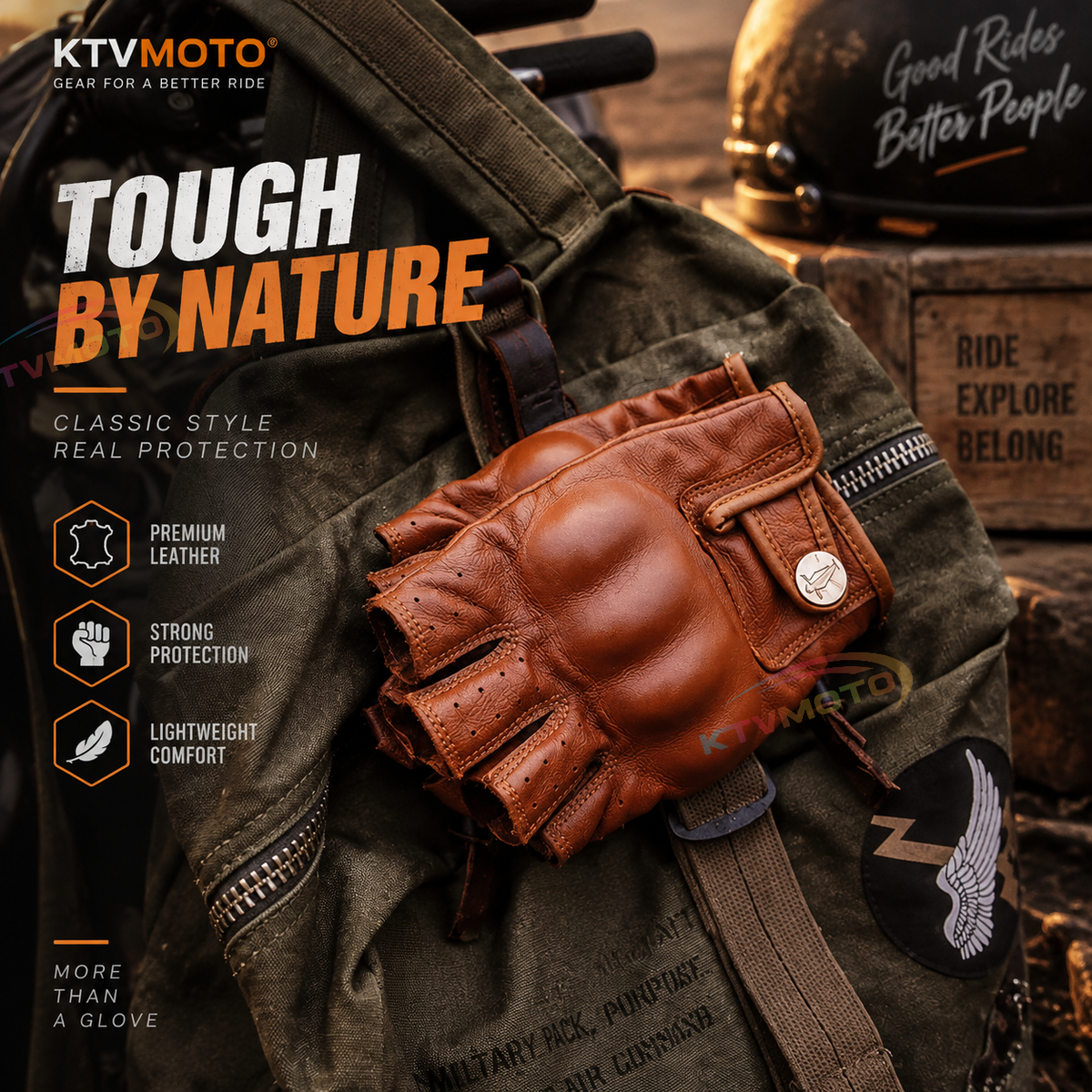 KTVMOTO Summer Retro Breathable Fingerless Cycling Gloves-G41