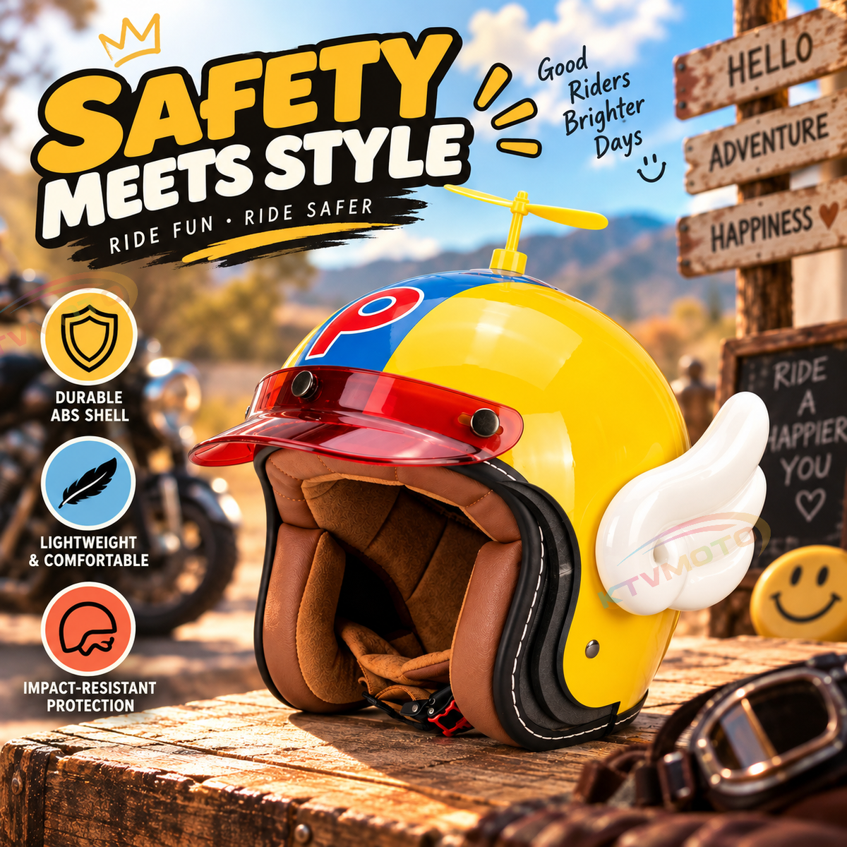 KTVMOTO Bowknot Wing Retro Open Face Motorcycle Helmet-I33