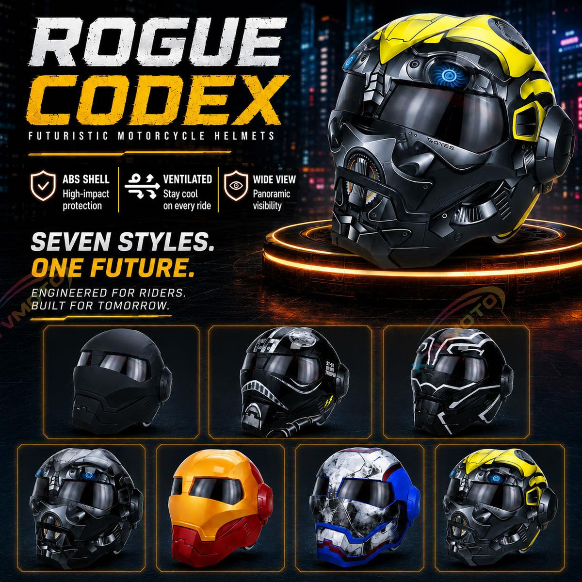 Sci-Fi Robot-Style Full-Face Helmet-I11