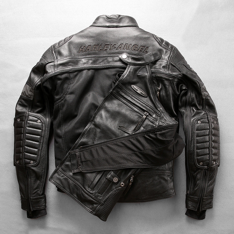 Detachable four-piece motorcycle top layer yellow cowhide leather jacket-A29