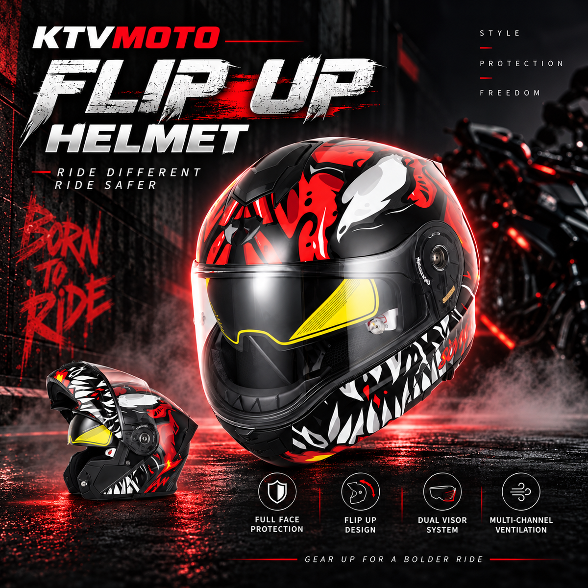 Big-Size Racing-Grade Modular Flip-Up Motorcycle Helmet with Dual-Visor Design - I288