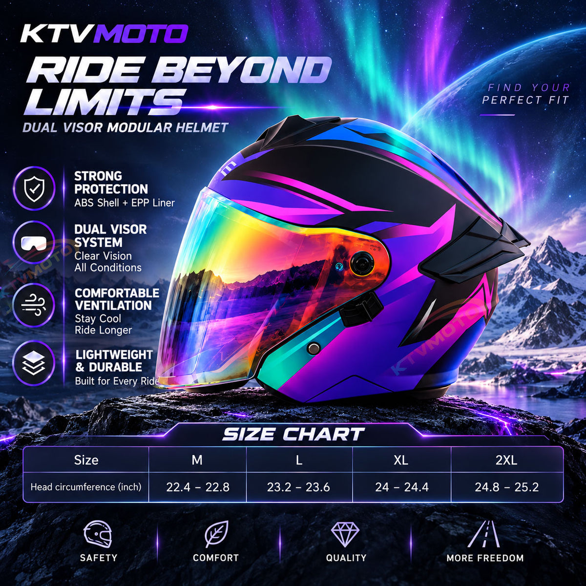 All-Season Motorcycle Helmet with Aurora Visor-I291