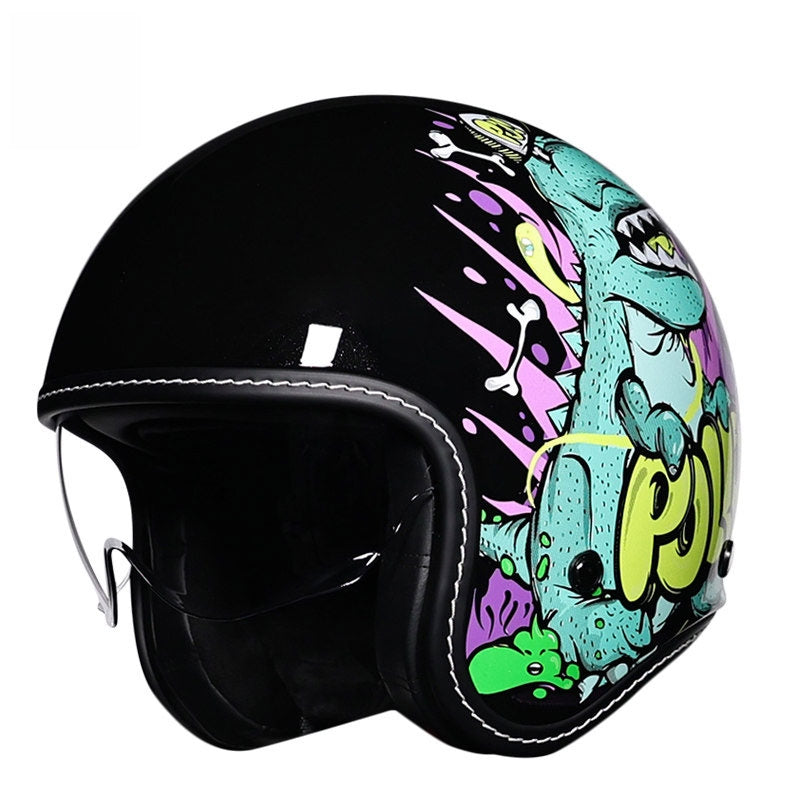 KTVMOTO Retro-style open-face motorcycle helmet with built-in visor-I22