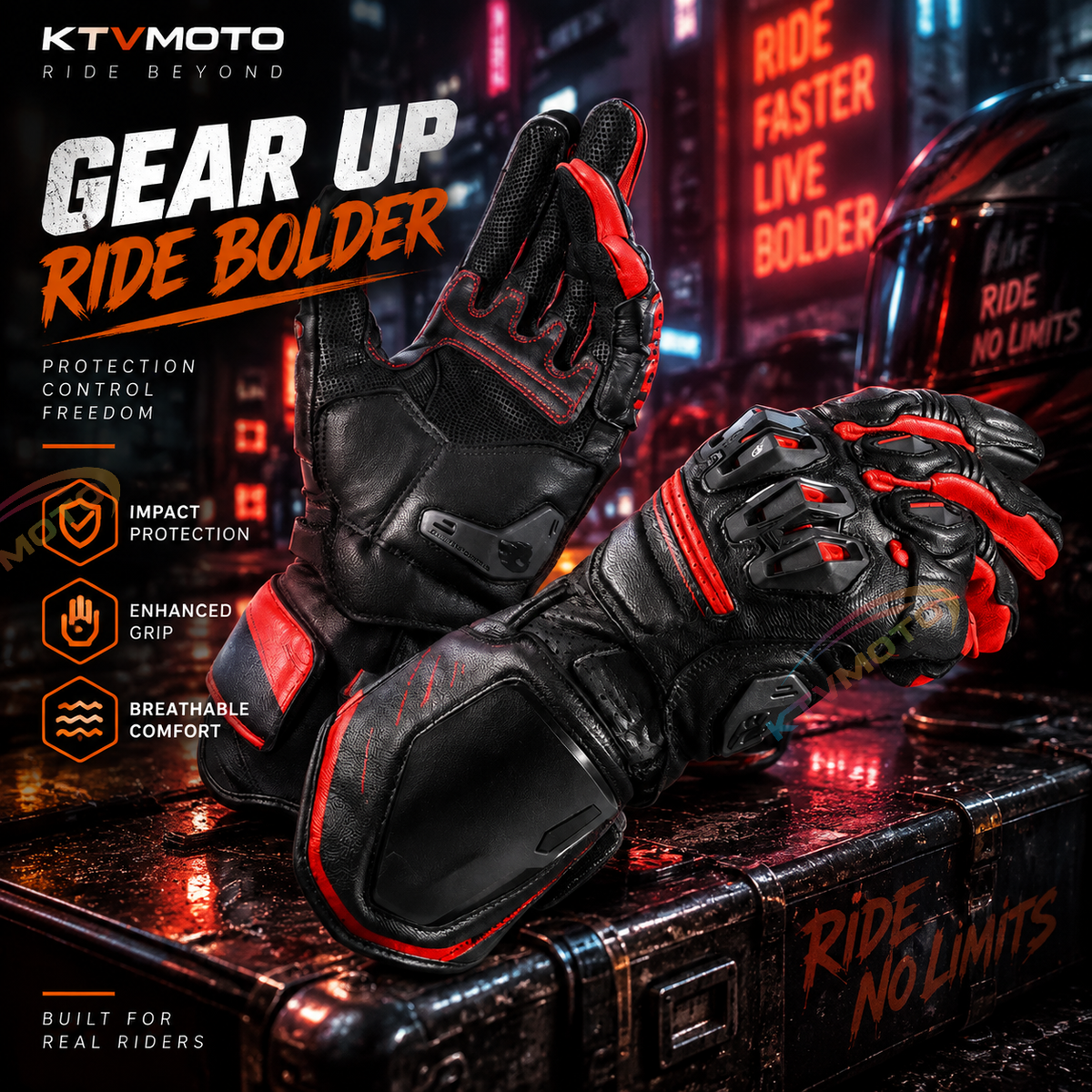 KTVMOTO CE2 Certified Carbon Fiber & Genuine Leather Track Cycling Gloves- G21