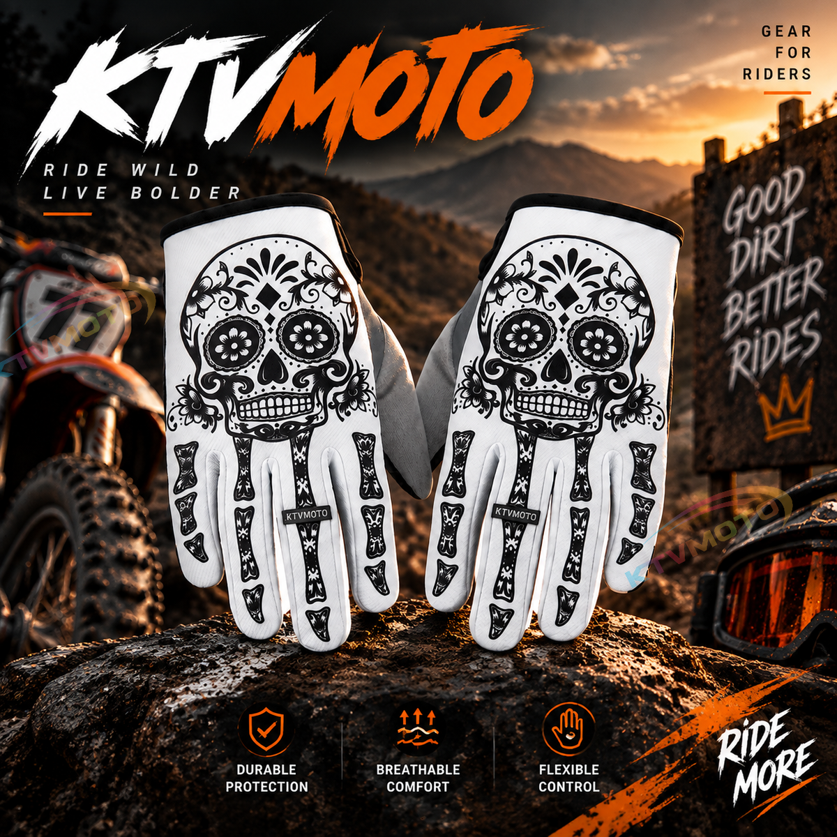 KTVMOTO Skull Pattern Motorcycle MTB Off-Road Cycling Gloves - G101