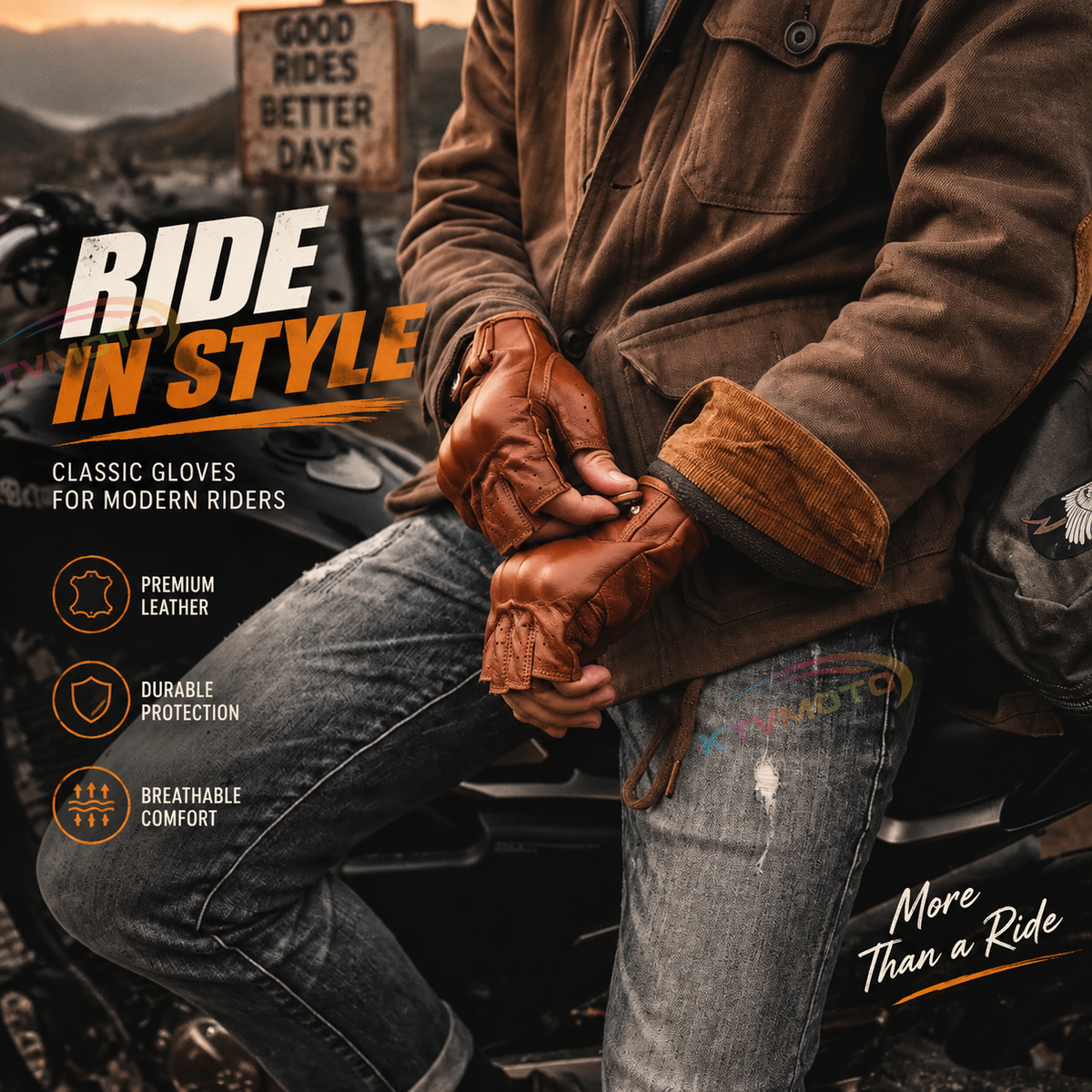 KTVMOTO Summer Retro Breathable Fingerless Cycling Gloves-G41
