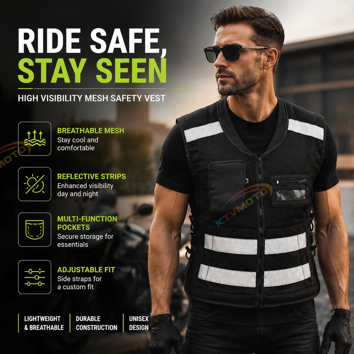 Reflective vest for motorcycle racing and rally riding-J101