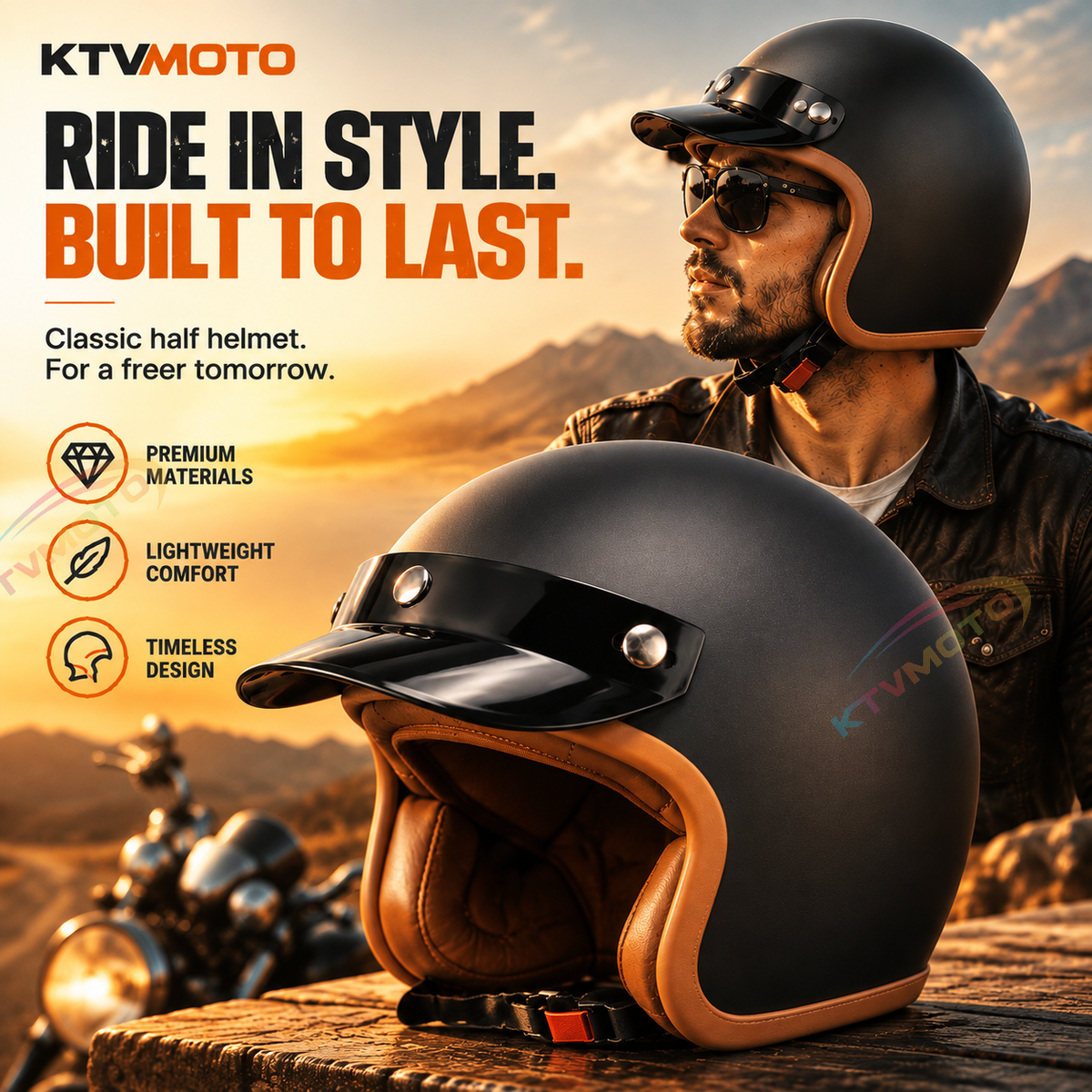 Retro motorcycle open helmet-I20