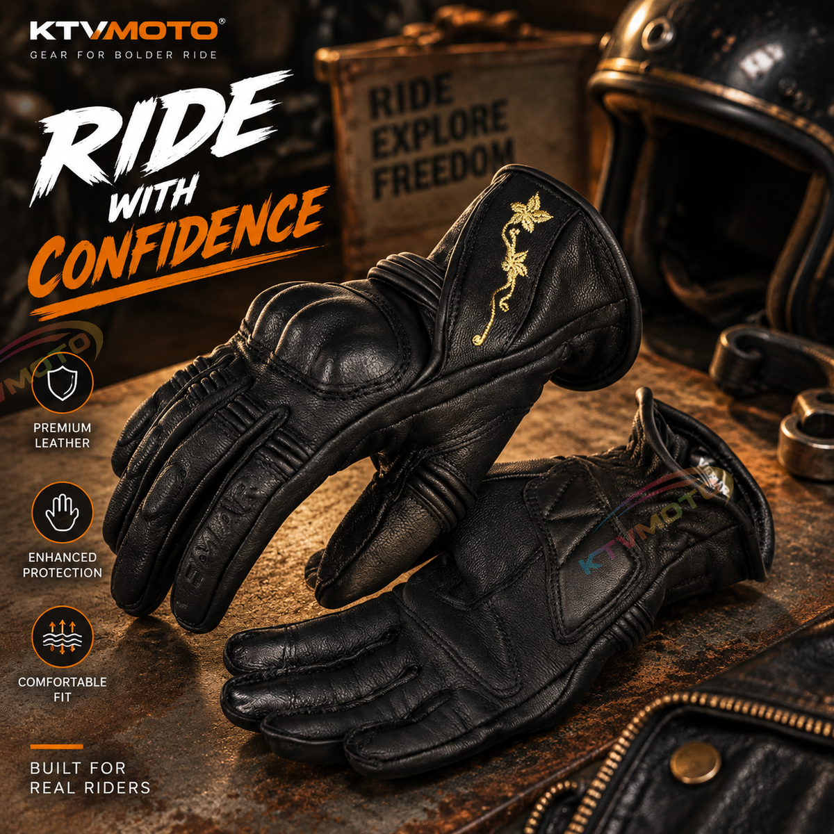 KTVMOTO Women's Retro Motorcycle Touchscreen Leather Gloves-G31