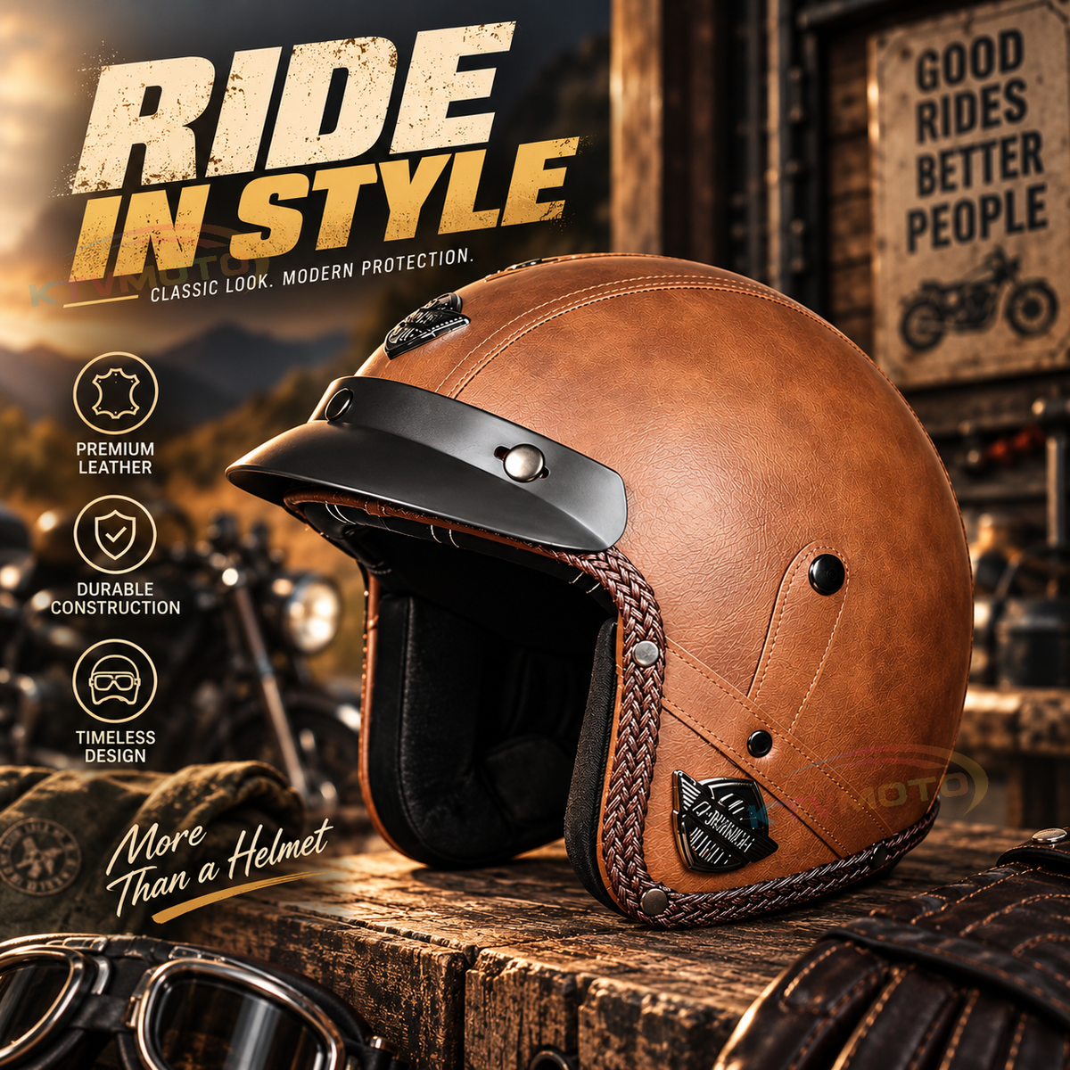 KTVMOTO Retro lightweight open-face motorcycle helmet-I26