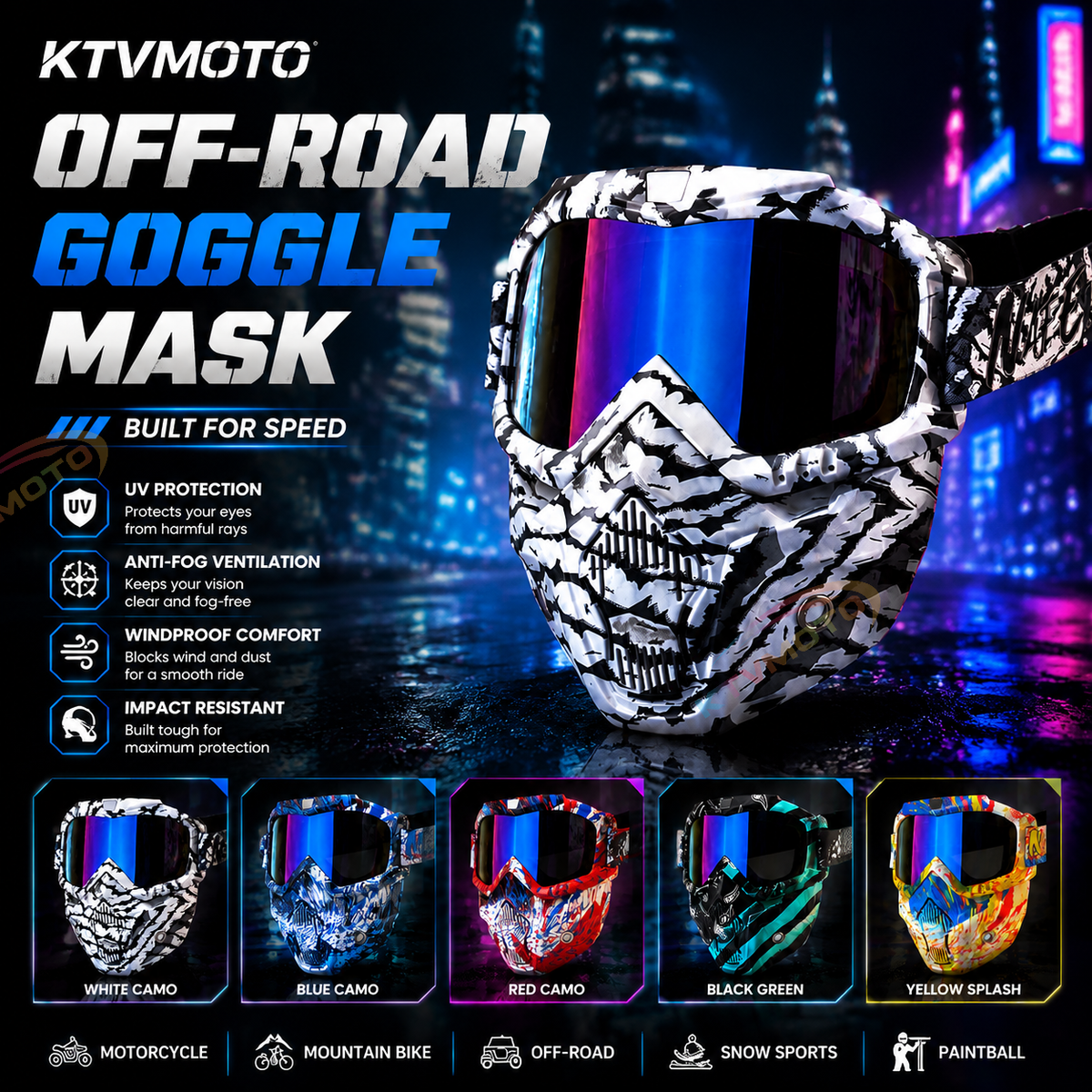 KTVMOTO Motorcycle Riding Goggles and Protective Face Mask-H02