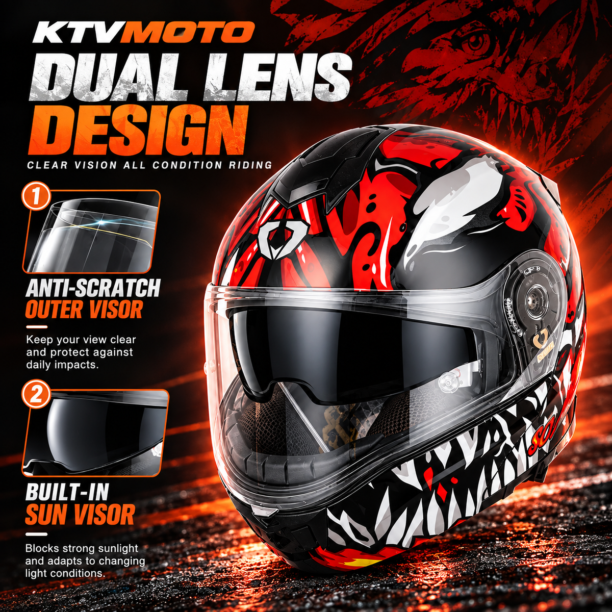 Big-Size Racing-Grade Modular Flip-Up Motorcycle Helmet with Dual-Visor Design - I288