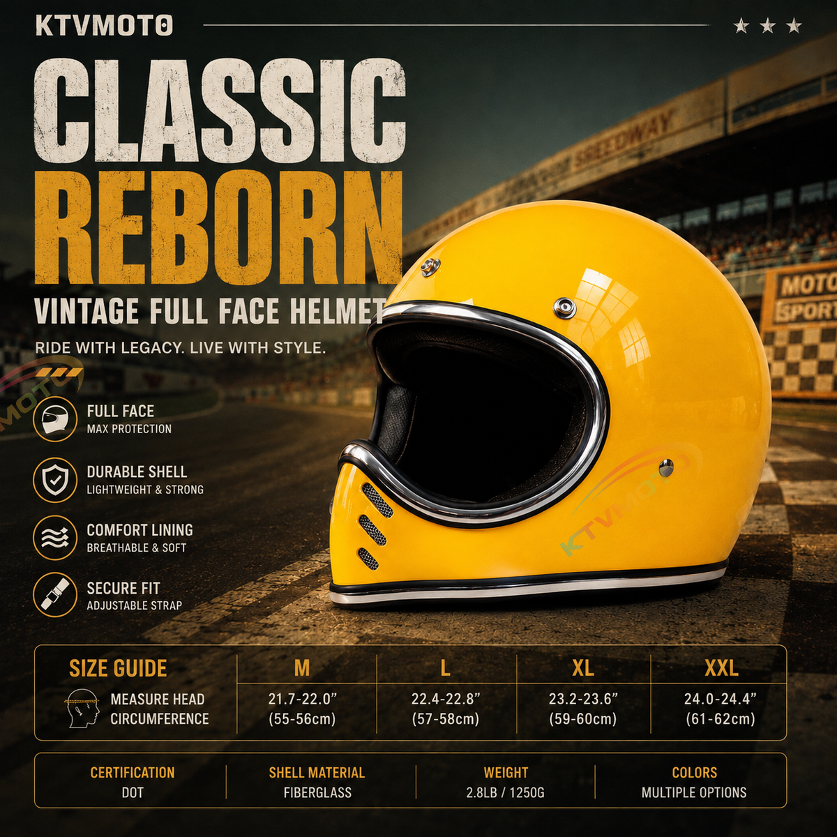 Open-style retro full-face motorcycle helmet-I137
