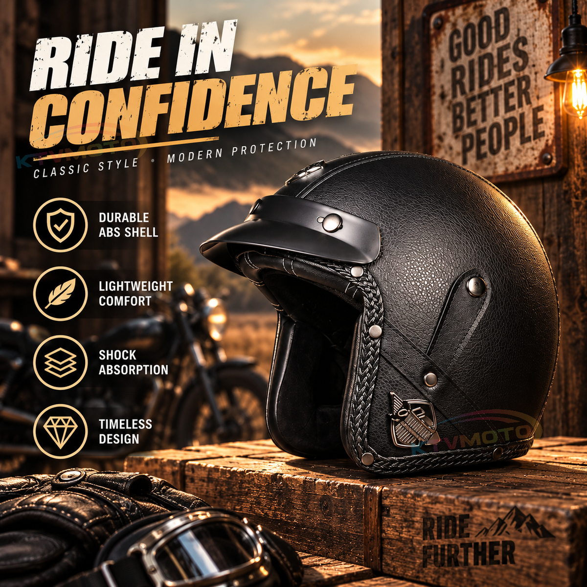 KTVMOTO Retro lightweight open-face motorcycle helmet-I26