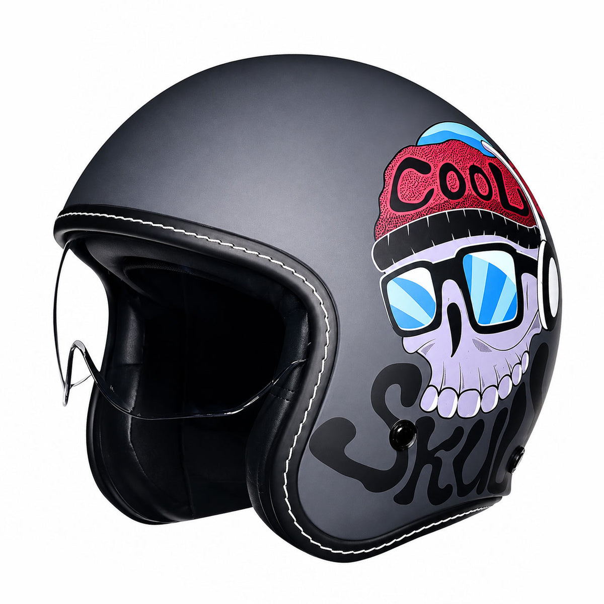 KTVMOTO Retro-style open-face motorcycle helmet with built-in visor-I22