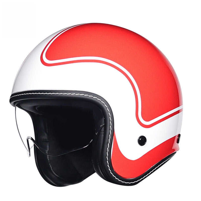 KTVMOTO Retro-style open-face motorcycle helmet with built-in visor-I22