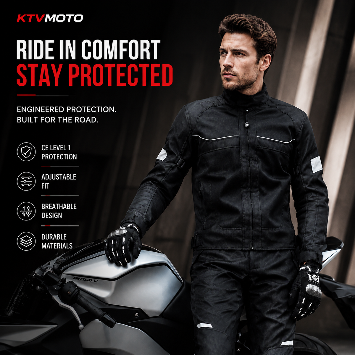 Motorcycle riding suit with reflective mesh（CE Grade）-J80