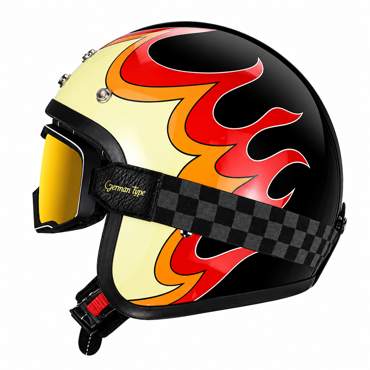 Retro Flame Pattern Convertible Motorcycle Helmet-I64