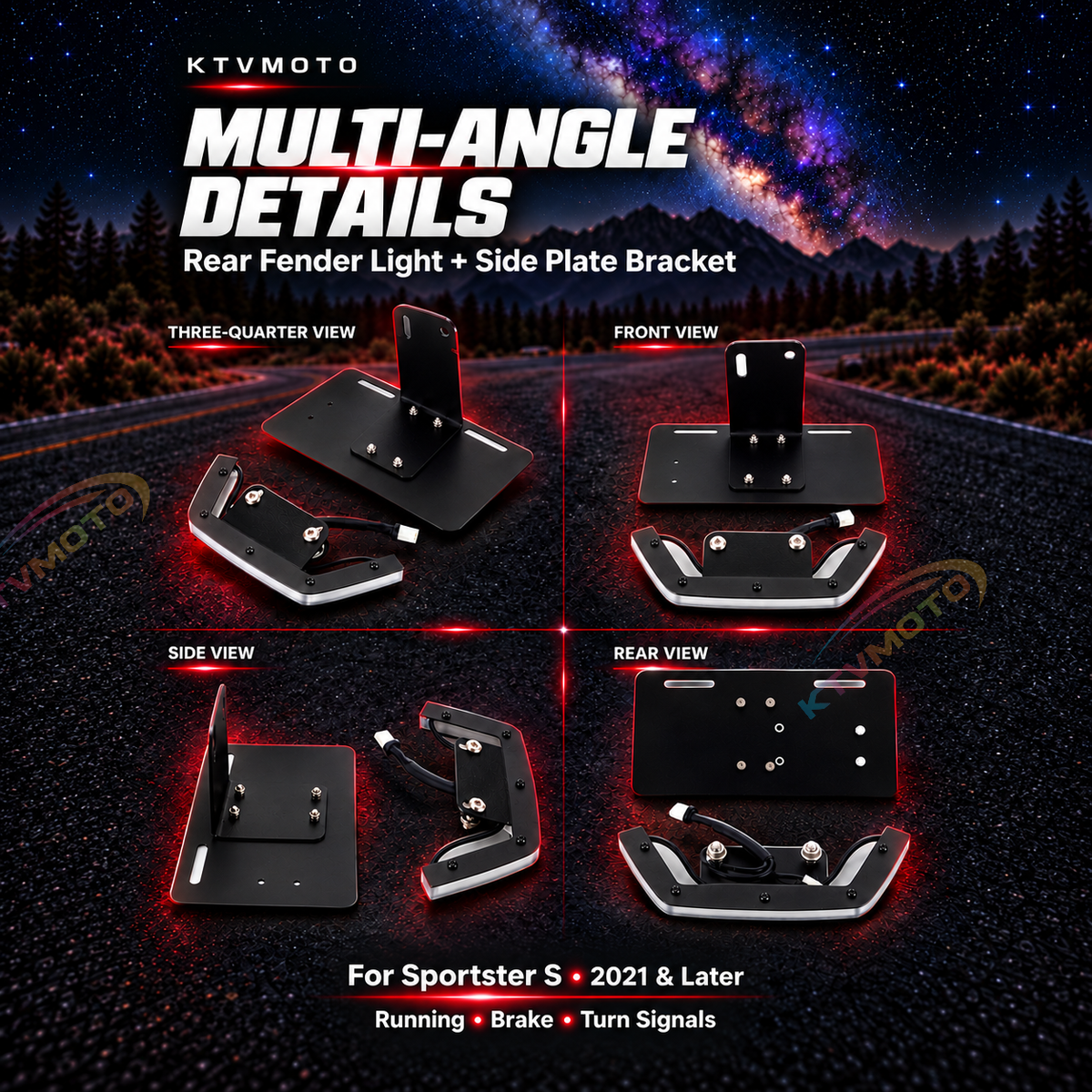 KTVMOTO Harley Sportster S LED Tail Light & Side Plate Bracket -ML15