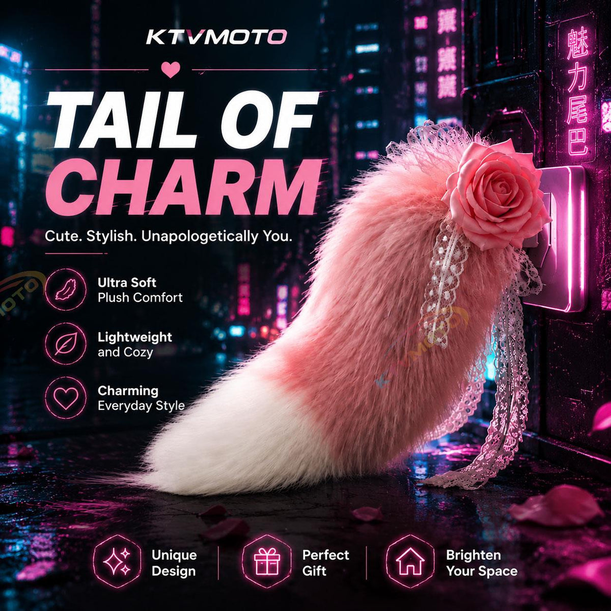 Plush fox tail prop for motorcycle cosplay – remote and voice-controlled-U02