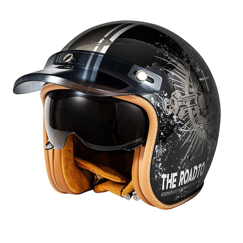 KTVMOTO Retro Half Helmet with Visor, Vintage Motorcycle Helmet- I30