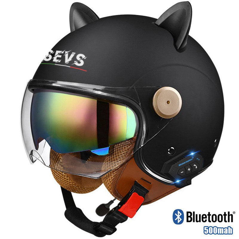 Cat-Ear Open-Face Motorcycle Helmet with Bluetooth Function-I67
