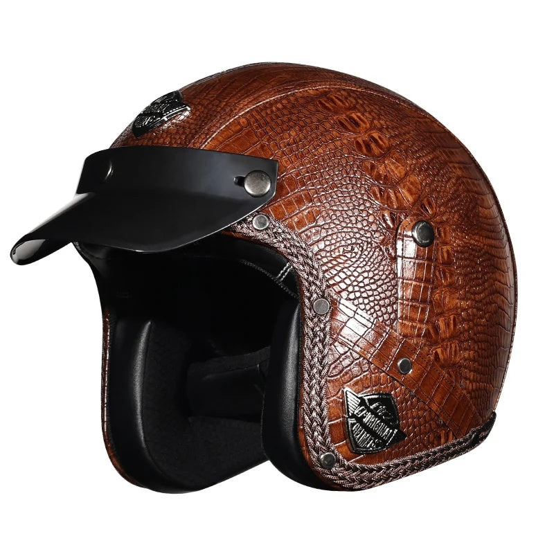 KTVMOTO Matte Leather Retro Motorcycle Half Helmet-I19