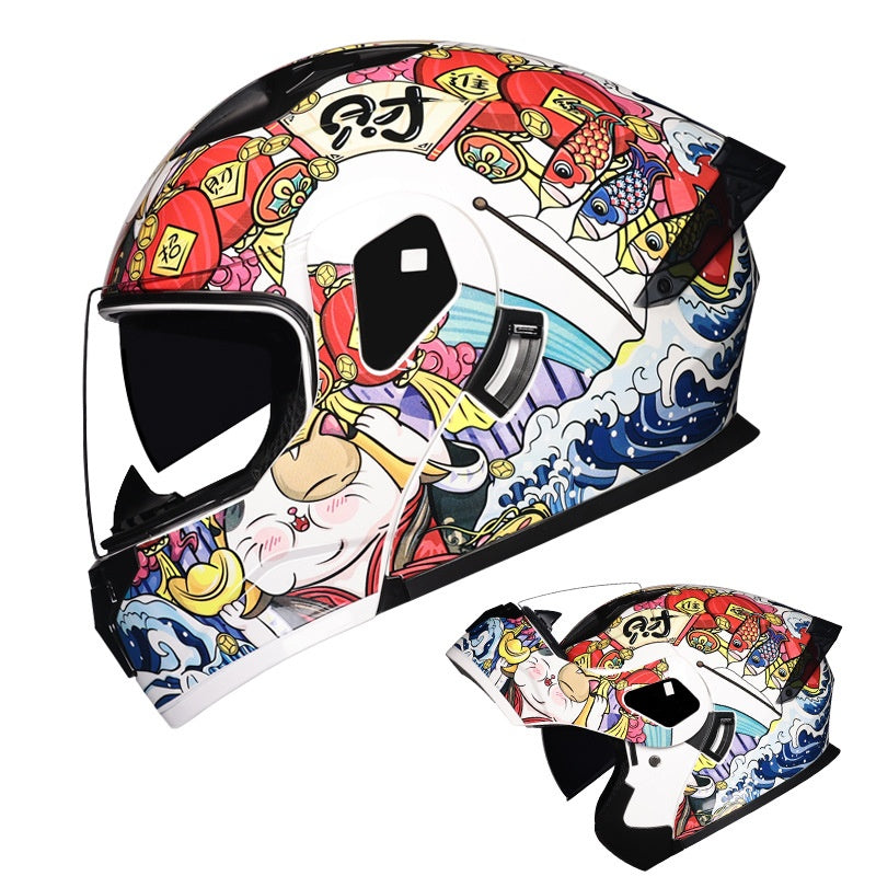 Flip-up motorcycle helmet with dual visors and iridescent coating-I183
