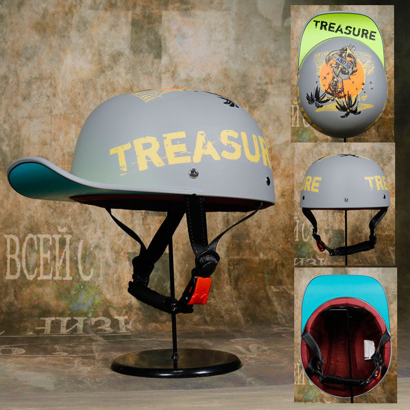 KTVMOTO Retro Half Face Motorcycle Helmet with Long Sun Visor-I248