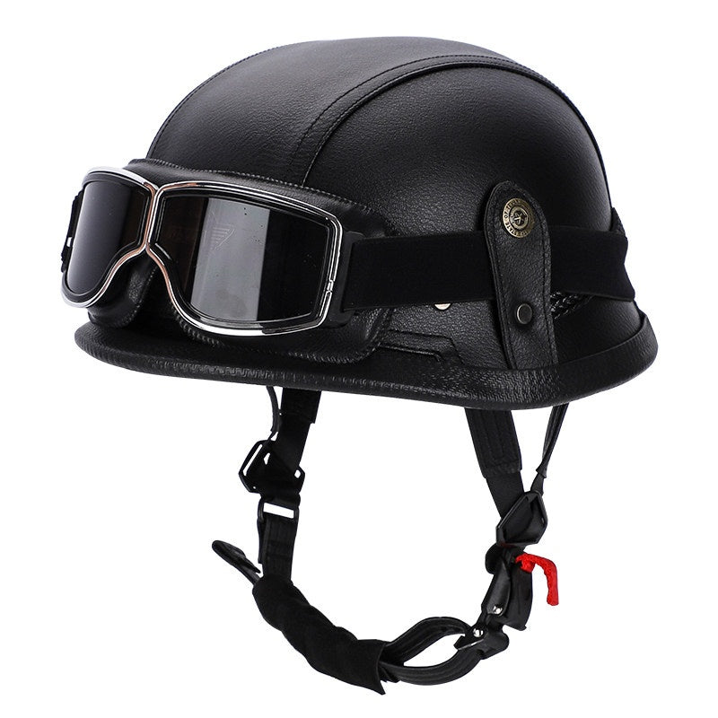 Retro leather cruiser motorcycle half helmet-I15