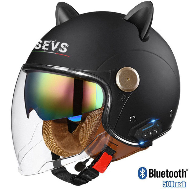 Cat-Ear Open-Face Motorcycle Helmet with Bluetooth Function-I67