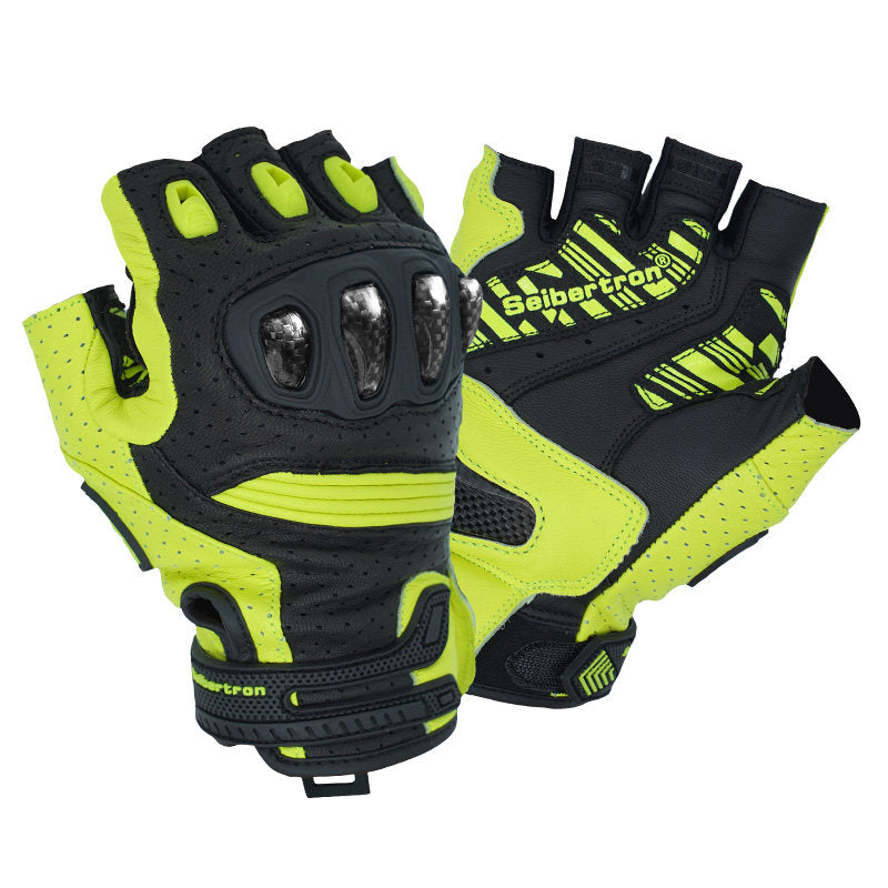 KTVMOTO Motorcycle Carbon Fiber and Leather Fingerless Gloves-G45